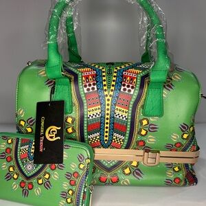 Cowgirl Trendy Dashiki Green Barrel Bag & Wallet Set